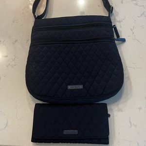 Vera Bradley Navy Bag and Matching Wallet Set.